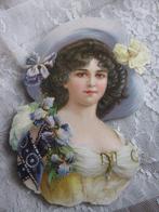 Groot Antiek L&B Poesieplaatje Dame met Hoed / Iris Bloemen, Verzenden