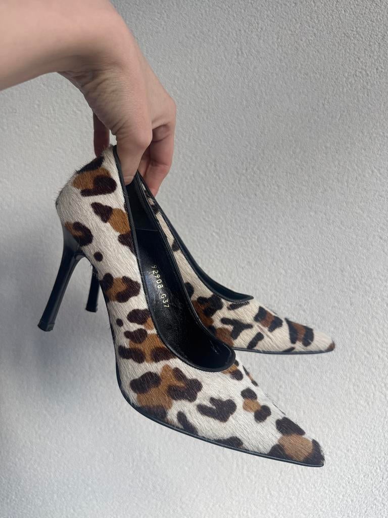 Vintage Y2K beige leren hakken met luipaard print, Vintage, Pumps, Vintage, Ophalen of Verzenden