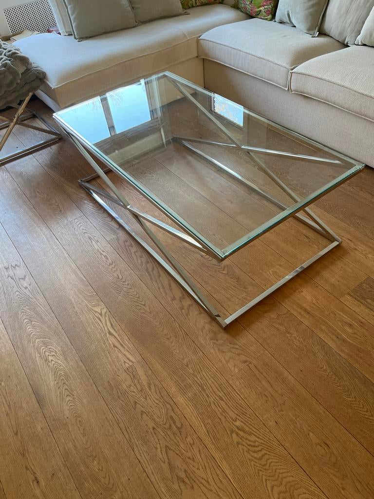 Erik Kuster stijl glazen salontafel, Gebruikt, 100 tot 150 cm, Eric kusrer, Glas