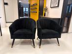 Set van 2 zwarte fauteuils en 1 bankje, Huis en Inrichting, Stoelen, Ophalen, Twee, Zwart, Zo goed als nieuw