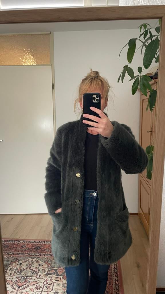 Stijlvolle donkergroene faux fur jas Zara maat S, Ophalen of Verzenden, Zo goed als nieuw, Maat 38/40 (M), Groen