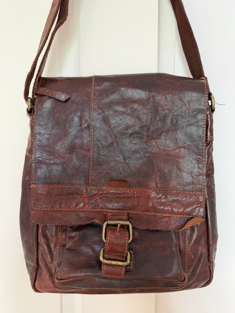 Spikes & Sparrow leren schoudertas bruin, Ophalen of Verzenden, Zo goed als nieuw, Bruin, Leer