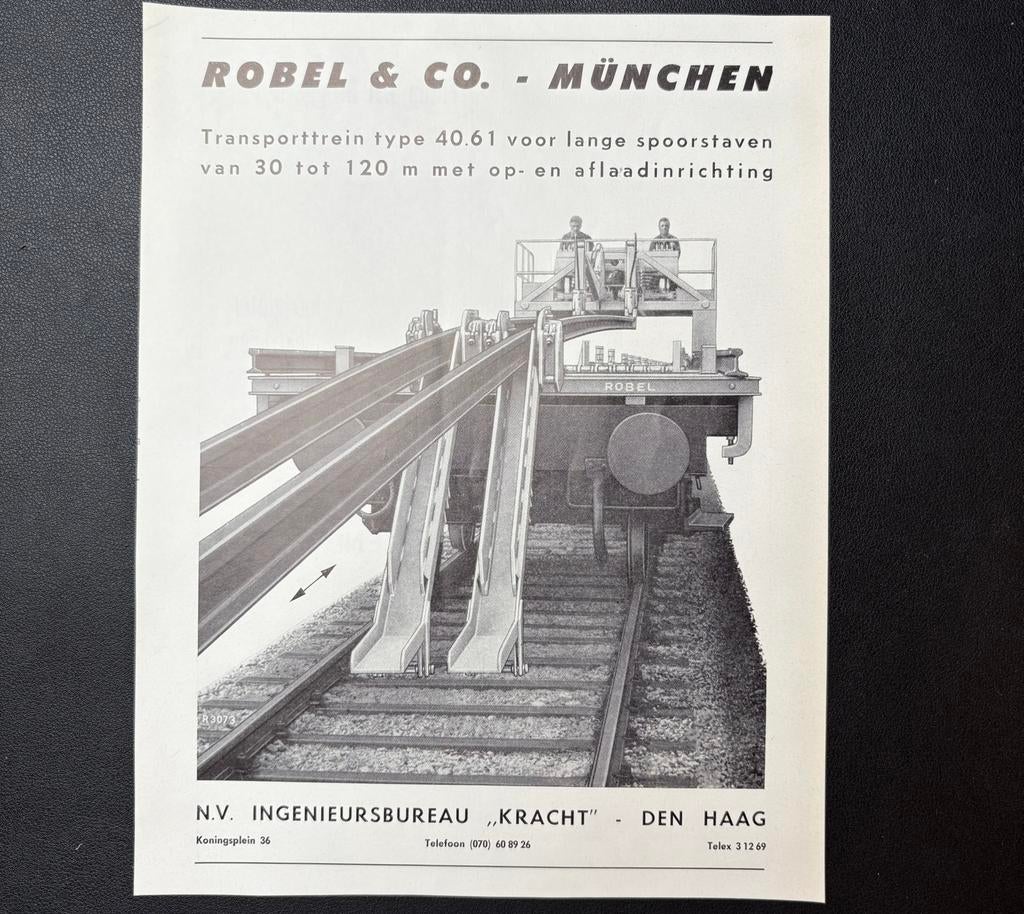 Advertentie Robel & Co. ‘Spoorstaaf-aflaadinrichting’ (1964), Ophalen of Verzenden, Gebruikt, Trein