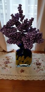 Glazen vaas blauw met geel, Blauw, Ophalen of Verzenden, Minder dan 50 cm, Glas