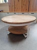 Salontafel rond, hout/ wit metaal, Huis en Inrichting, Ophalen, 50 tot 100 cm, Rond, 50 tot 100 cm