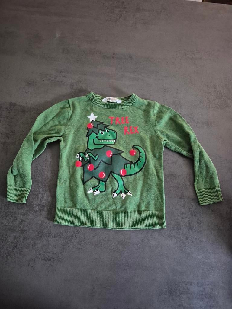 H&M kersttrui kerst trui tree rex t-rex rex dino 110 116, Ophalen of Verzenden, Zo goed als nieuw, Jongen, Trui of Vest