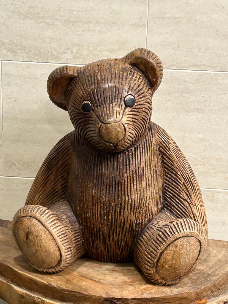 Vintage houtsnijwerk Teddybeer, Antiek en Kunst, Ophalen of Verzenden, Hout, Houtsnijwerk