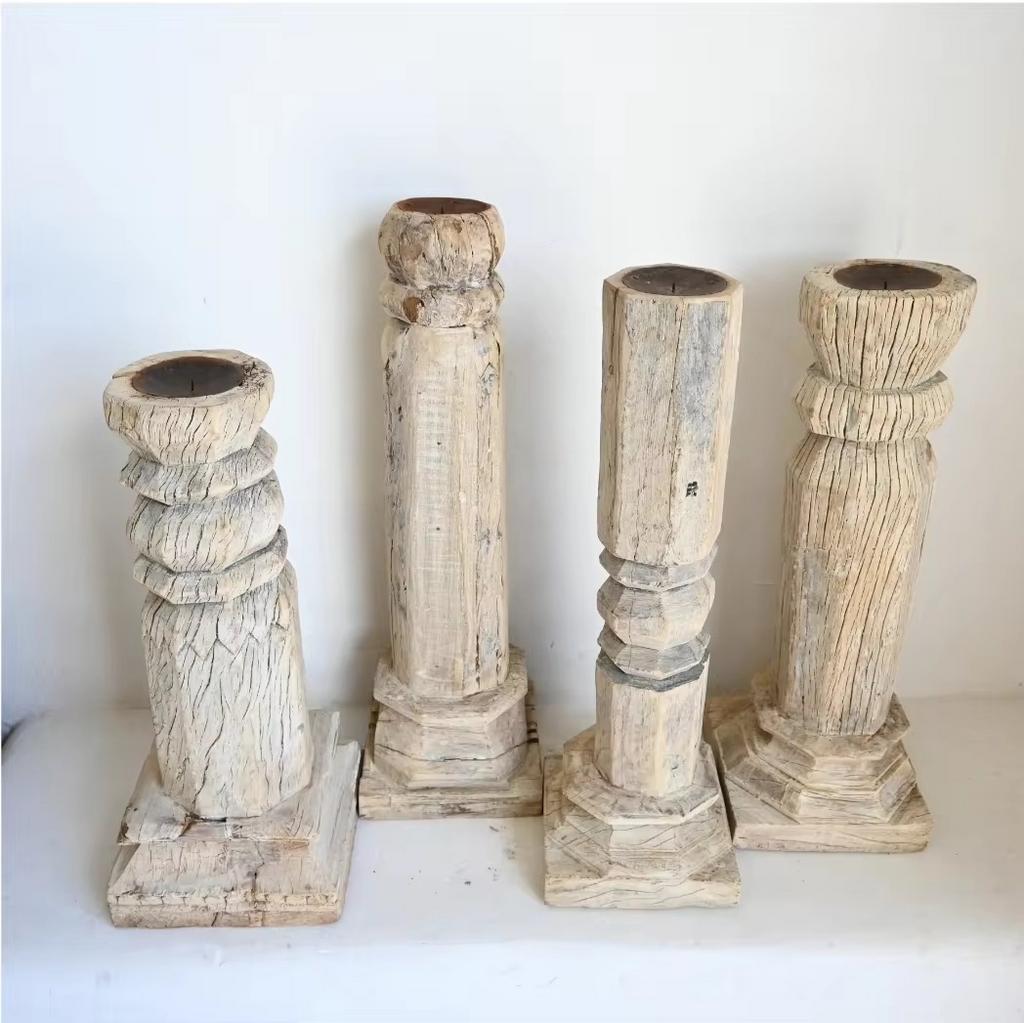 Handgemaakte houten kandelaar uit India, Antiek en Kunst, Verzenden, Overige materialen