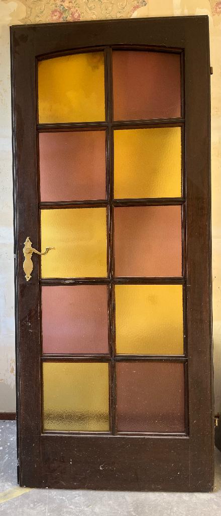 Houten binnendeur met glas-in-lood, Doe-het-zelf en Verbouw, Deuren en Horren, Ophalen, Gebruikt, 80 tot 100 cm, Binnendeur