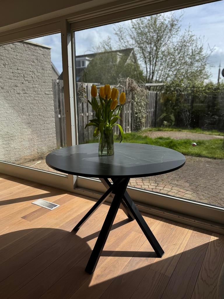 Ronde tafel – zwart marmerpatroon – 105 cm, Ophalen of Verzenden, Zo goed als nieuw