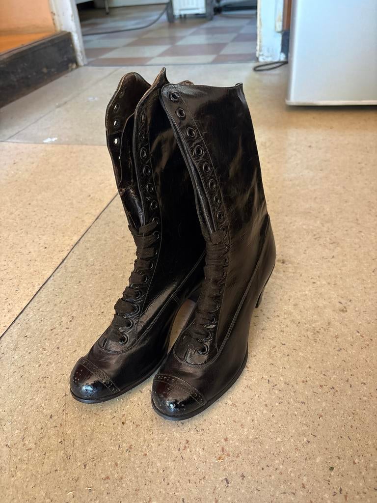 Vintage Victoriaanse veterlaarsjes - Ongedragen, Ophalen of Verzenden, Gedragen, Zwart, Hoge laarzen