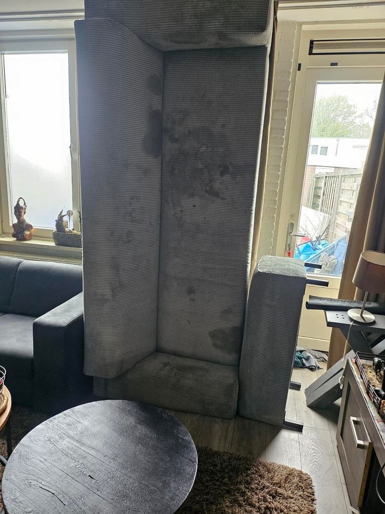 Grijze hoekbank incl hocker rib stof, Ophalen of Verzenden, Gebruikt, Vierpersoons of meer