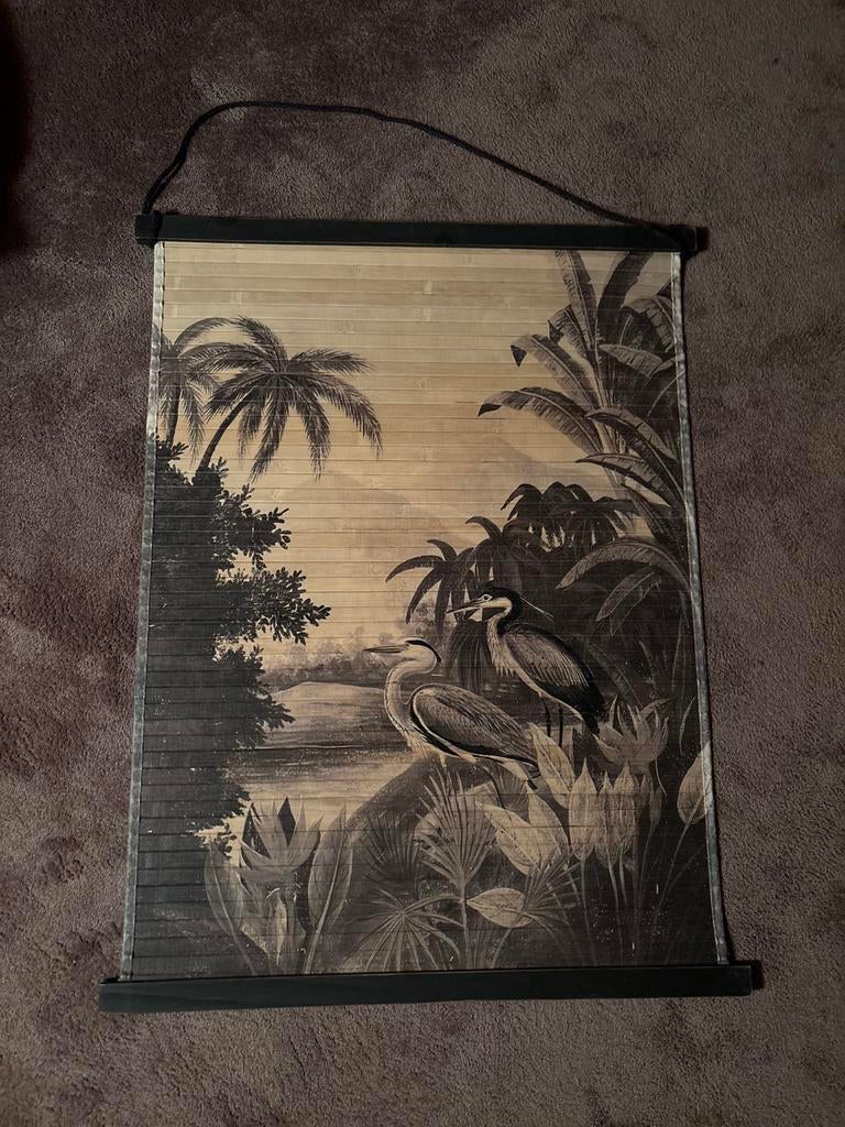 Decoratief bamboe wandkleed met tropische print, Ophalen, Zo goed als nieuw