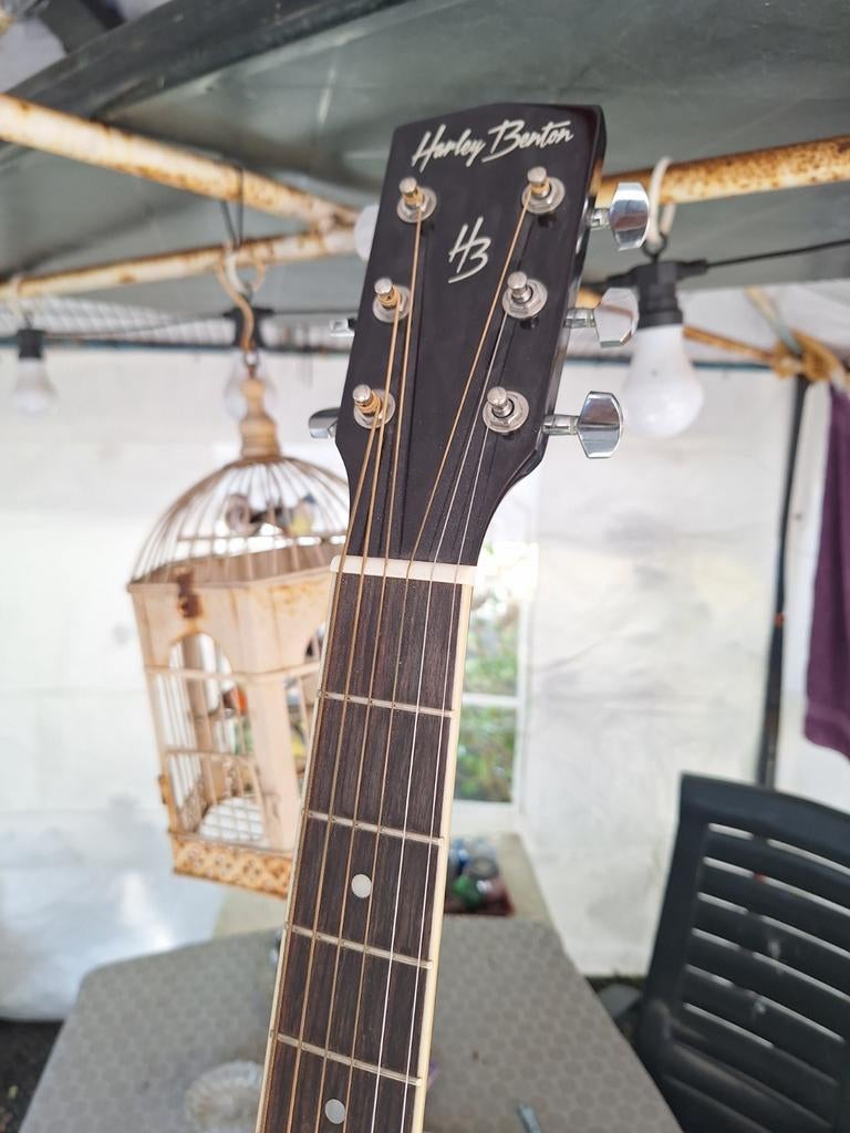 Harley Benton gitaar met warme klank en standaard, Ophalen of Verzenden, Gebruikt, Western- of Steelstringgitaar