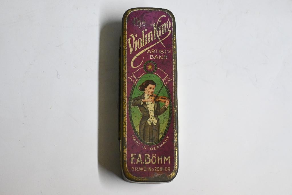 mondharmonica blik the violin king DRWZ 1910 F.A.Böhm, Verzamelen, Ophalen of Verzenden, Gebruikt, Overige