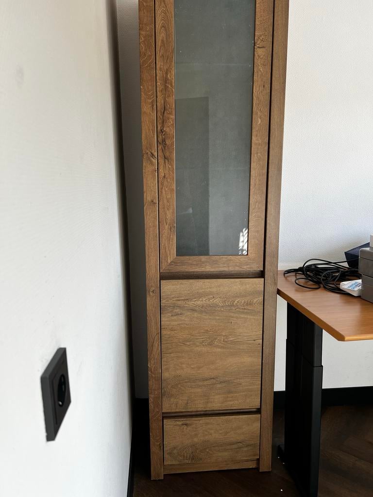 Houten kast met lade en glazen deur - Goede staat, Ophalen, Gebruikt