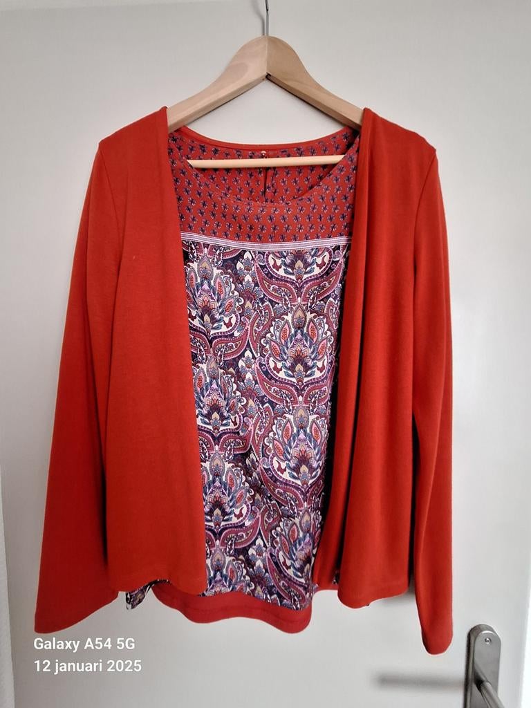 Shirt met bijpassend vestje., Kleding | Dames, Blouses en Tunieken, Ophalen of Verzenden, Zo goed als nieuw, Maat 38/40 (M), Rood