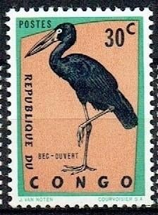 Congo 1963 Tropische Vogel Openbekooievaar, Verzenden, Postfris, Dier of Natuur