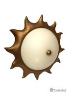 Vintage plafondlamp / plafonnière zon - lamp kap glas, Huis en Inrichting, Lampen | Plafondlampen, Ophalen of Verzenden, Gebruikt