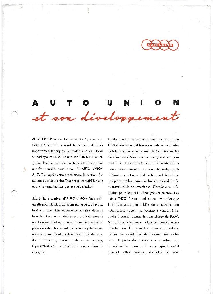 AUTO UNION  1953, Ophalen of Verzenden, Gelezen, Audi