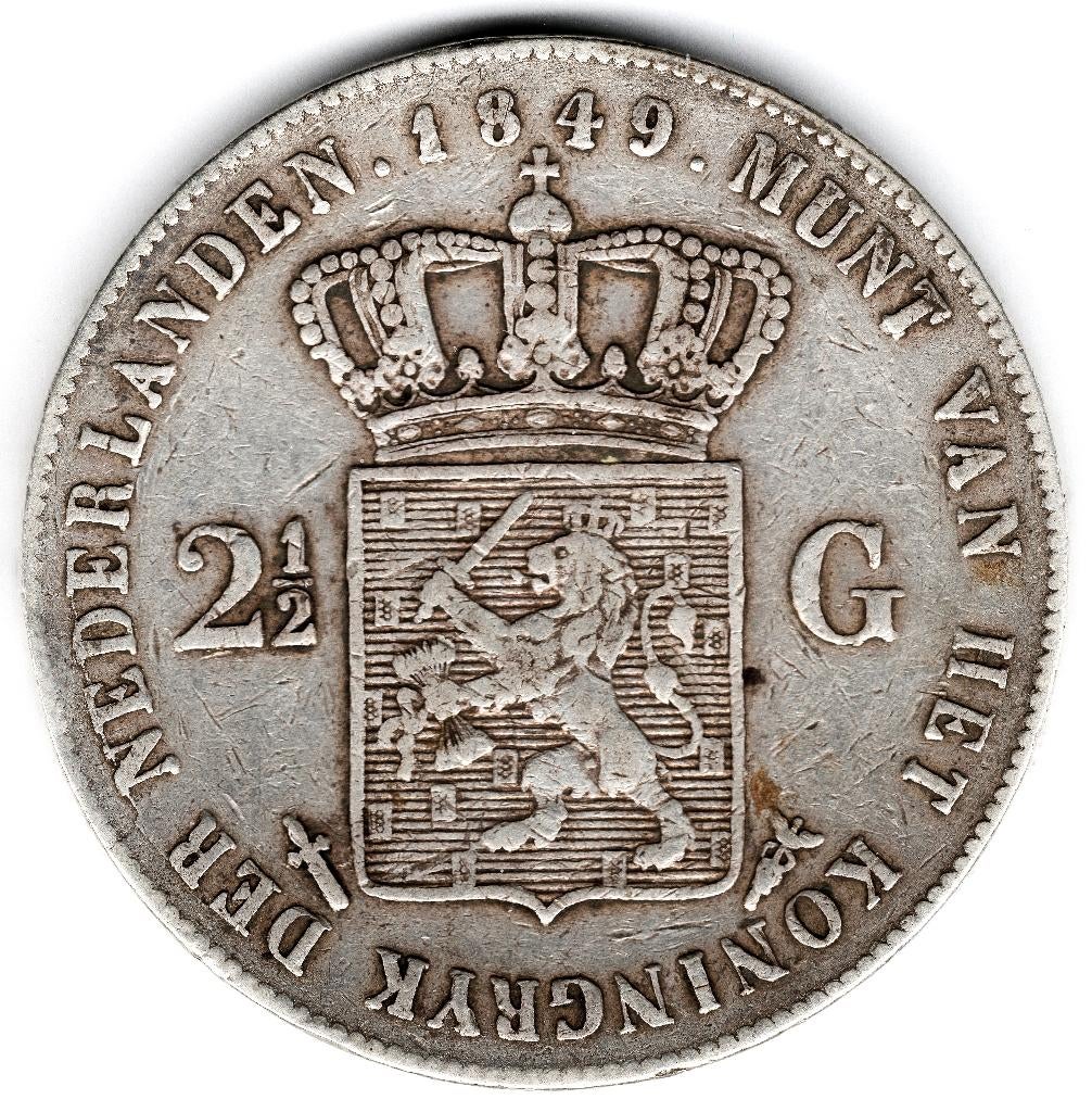 Nederland: Rijksdaalder 1849 ZF, Postzegels en Munten, Munten | Nederland, Ophalen of Verzenden, Koning Willem II, 2½ gulden, Losse munt