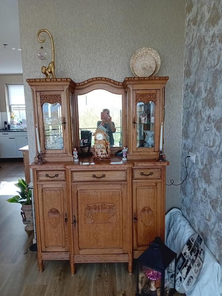 Eiken Dressoir en Buffetkast met Spiegel, Antiek en Kunst, Antiek | Meubels | Kasten, Ophalen
