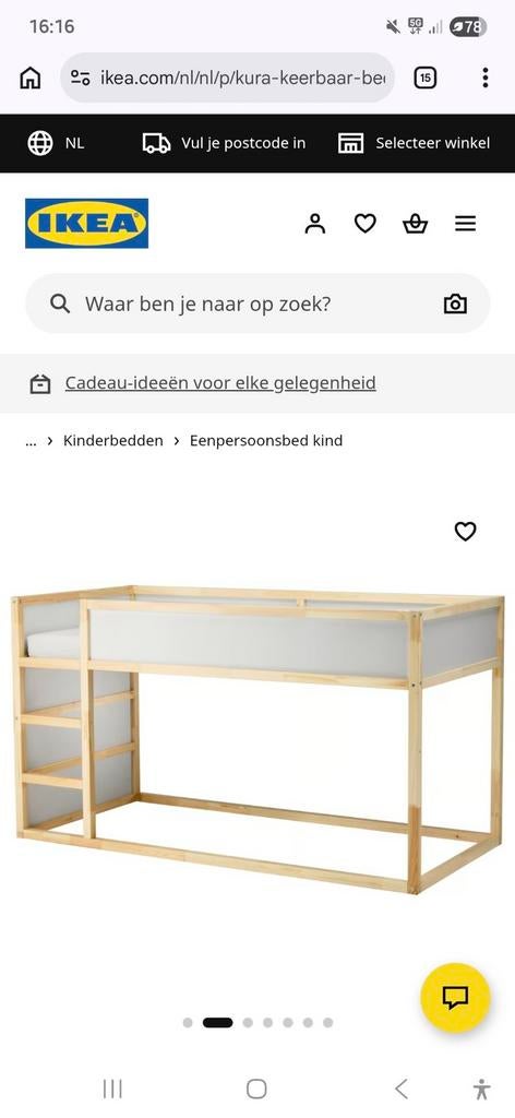 IKEA KURA omkeerbaar bed - wit/grenen, 90x200 cm, Ophalen, 140 tot 160 cm, Hoogslaper of Stapelbed, 100 cm of meer