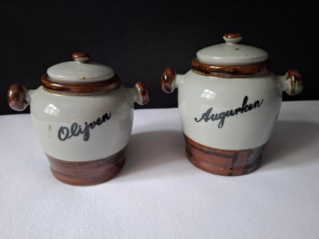 Vintage aardewerk potten voor olijven en augurken, Antiek en Kunst, Ophalen of Verzenden
