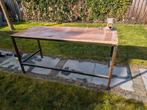 Stalen werkbank met multiplex blad en bankschroef, Ophalen of Verzenden, Gebruikt, 170 cm of meer, Bankschroef