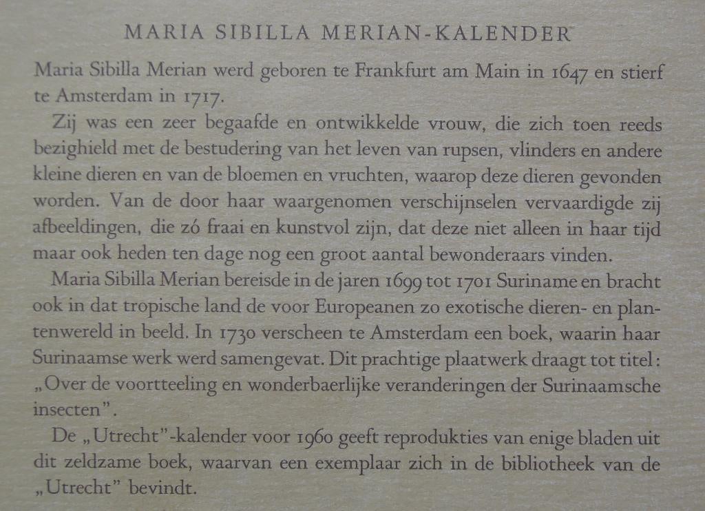 4 Bladen Maria Sibilla Merian Kalender, Ophalen of Verzenden, Gebruikt, Overige typen
