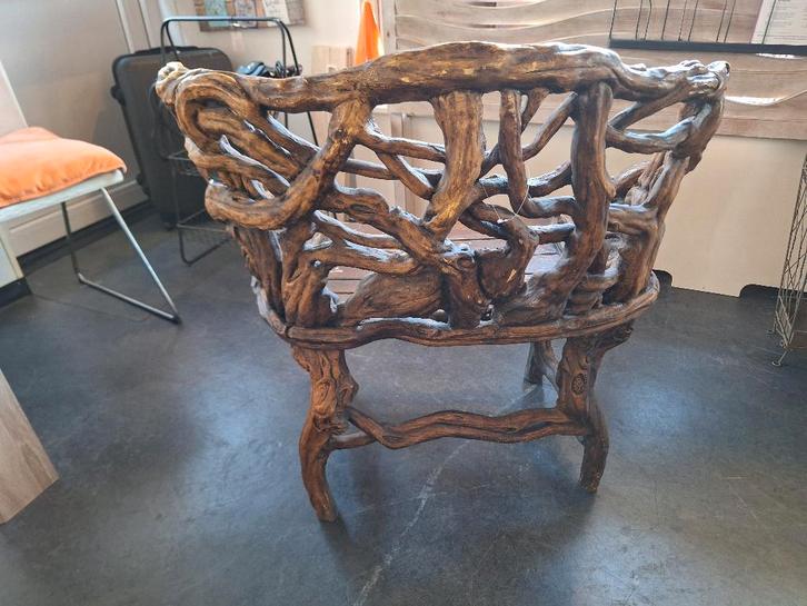 Unieke wortelstoel, kan ook buiten, Tuin en Terras, Tuinstoelen, Gebruikt, Kunststof, Ophalen