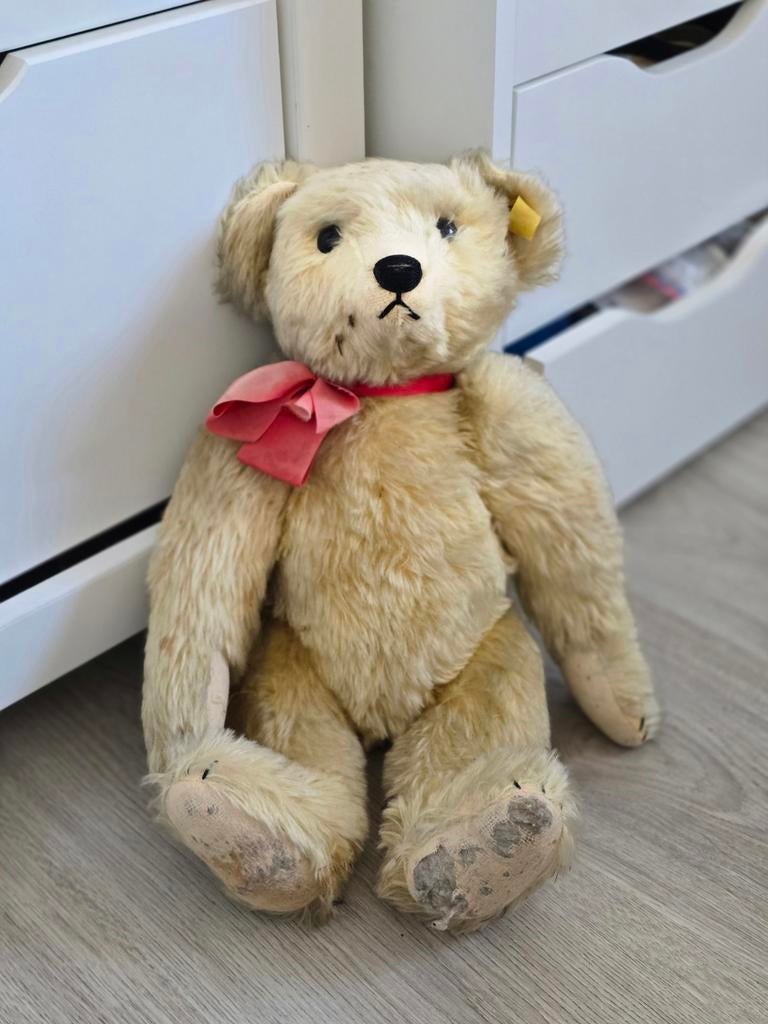 Antieke vintage Steiff beer met roze strik, Ophalen