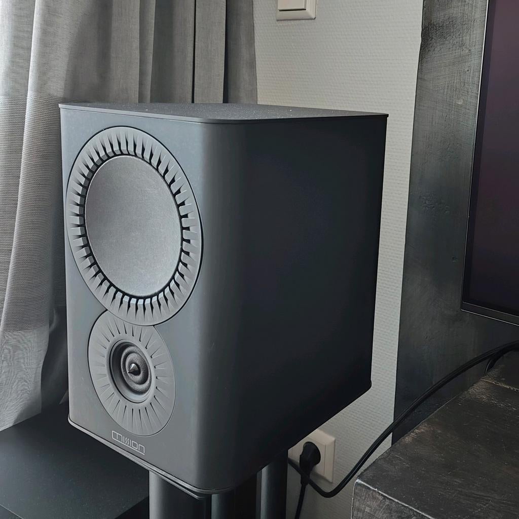 Mission QX-1 mk2 boekenplank (paar) + QX-C mk2 center, Ophalen of Verzenden, 60 tot 120 watt, Front, Rear of Stereo speakers, Overige merken