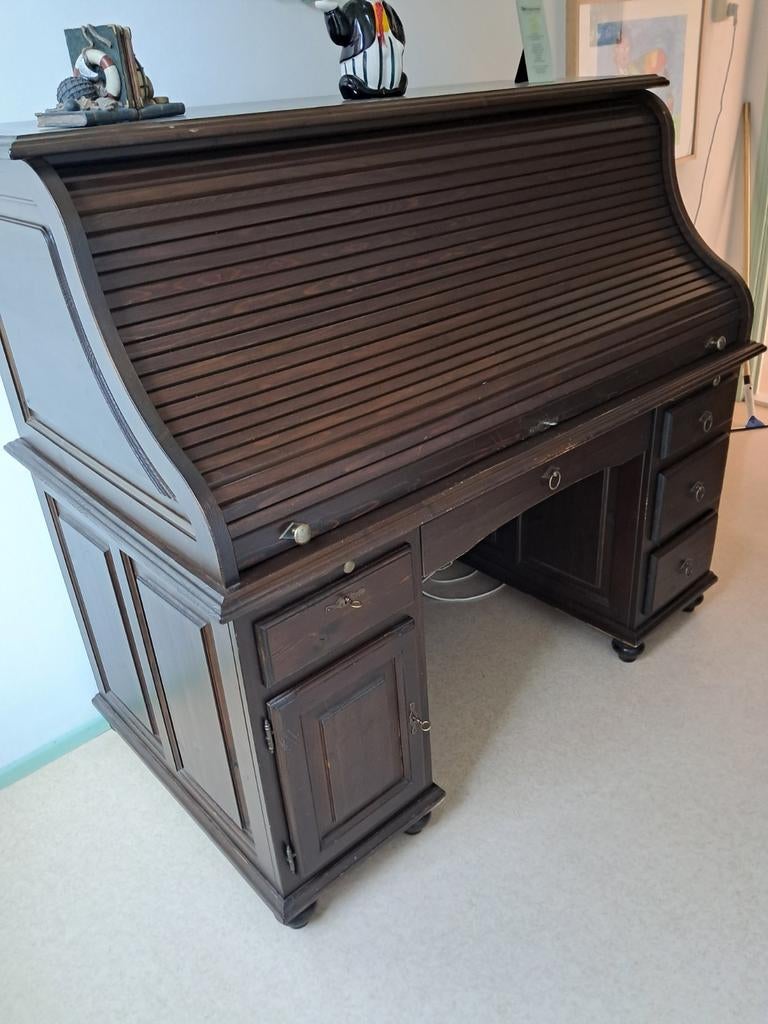 Donkerbruin Rolbureau met Roldeksel en Lades, Ophalen