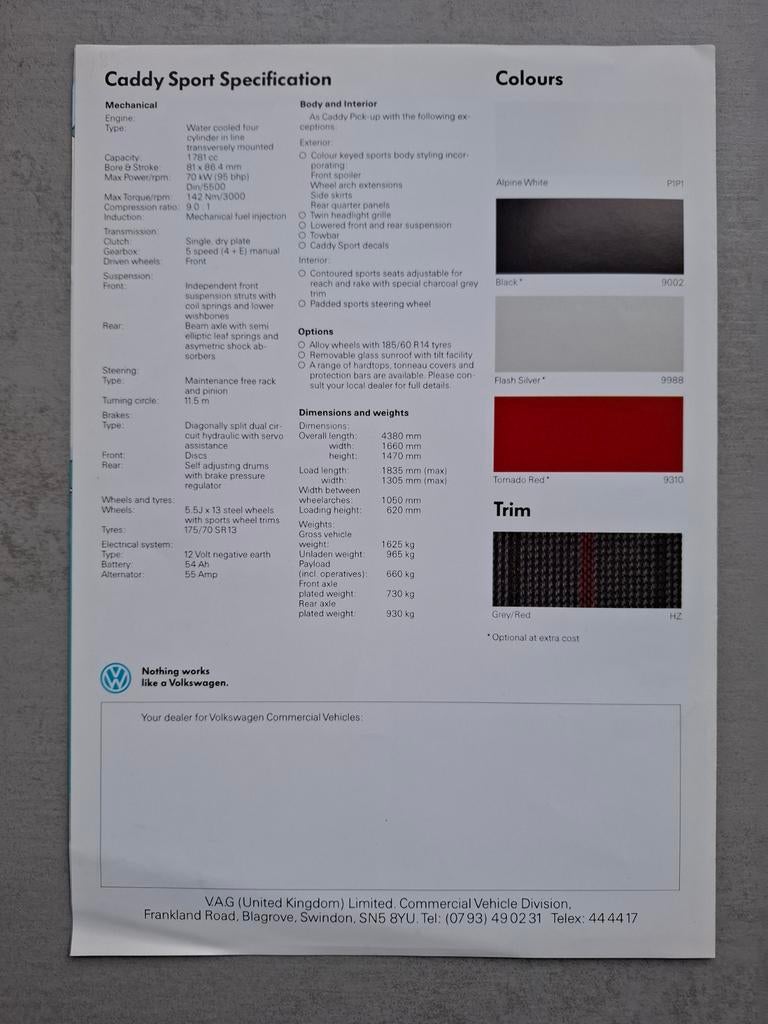 Volkswagen Caddy Sport UK folder, Ophalen of Verzenden, Gelezen, Volkswagen