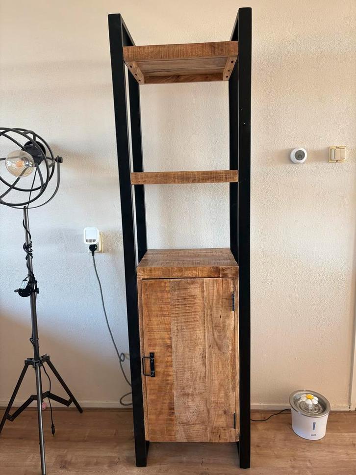 Mangohouten kast met stalen frame - 200x50x40 cm, Huis en Inrichting, Kasten | Overige, Gebruikt, Ophalen