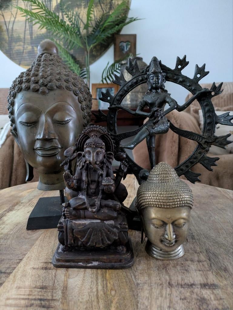 4 boeddha beeldjes brons of messing., Ophalen