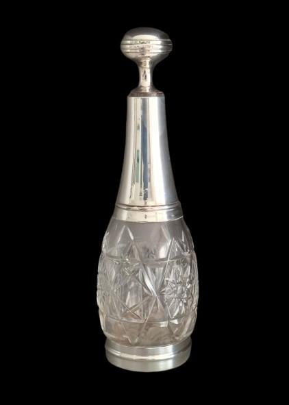 Franse kristallen karaf met zilveren kraag, dop en voet, Antiek en Kunst, Antiek | Glas en Kristal, Ophalen of Verzenden