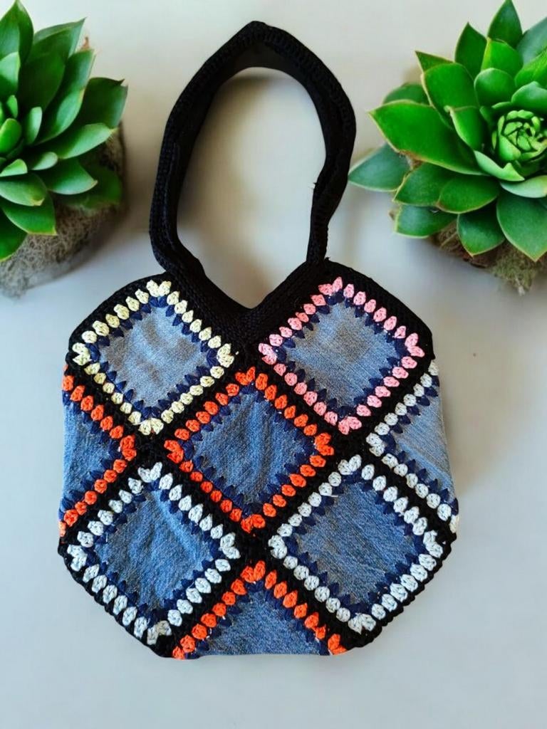 Denim/ granny squares tas., Ophalen of Verzenden, Nieuw, Blauw, Overige merken