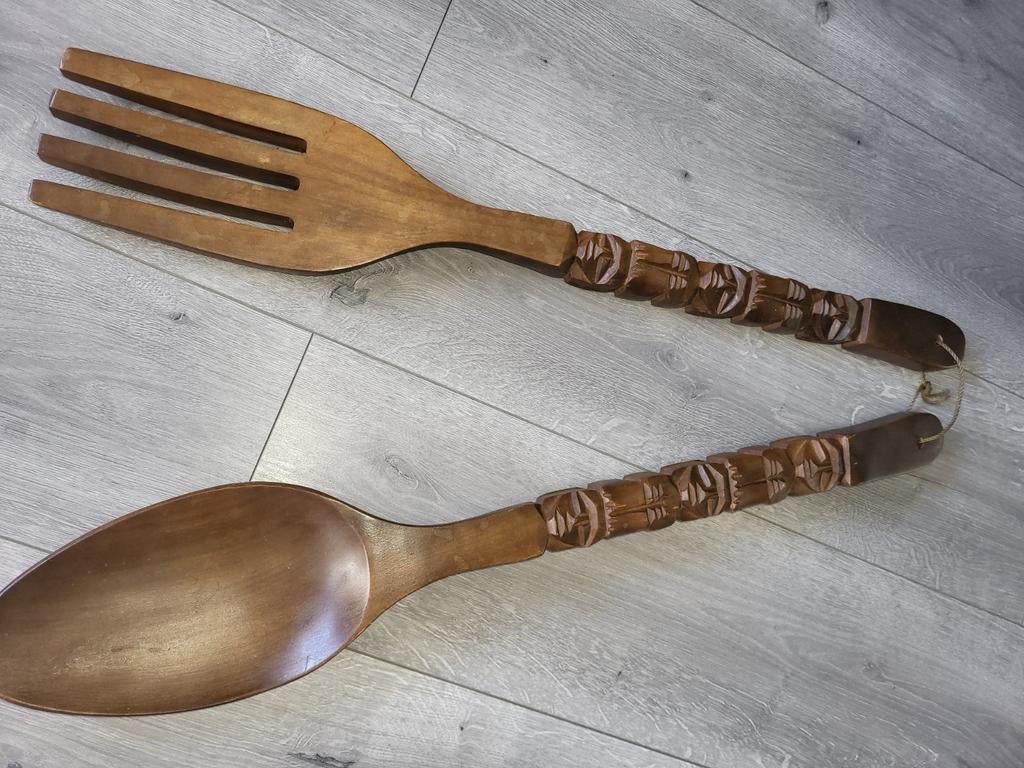 TE KOOP GROTE HOUTEN LEPEL EN VORK WANDDECORATIE, Huis en Inrichting, Woonaccessoires | Overige, Ophalen of Verzenden