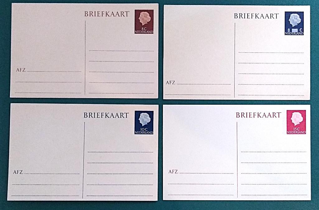 Briefkaart 4x Juliana 8, 10 en 15 cent G.323/325/330/339, Verzenden, Briefkaart