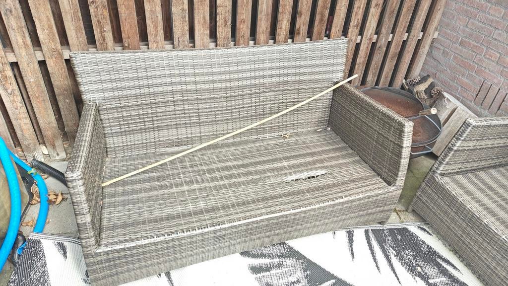 Wicker bank en fauteuils inclusief kussens, Tuin en Terras, Tuinsets en Loungesets, Ophalen