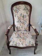 Antieke stoel , brocante fauteuil met bloemmotief, Ophalen