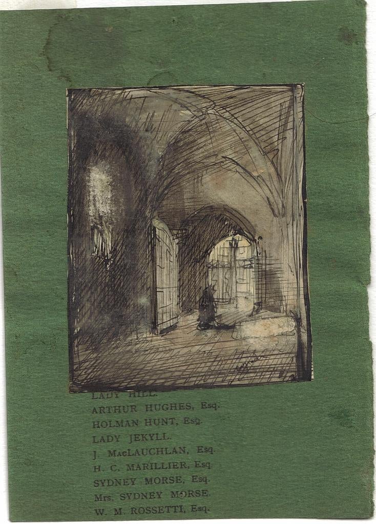 Ko Cossaar pentekening gehoogd "Kerkinterieur", met oplegvel, Antiek en Kunst, Ophalen