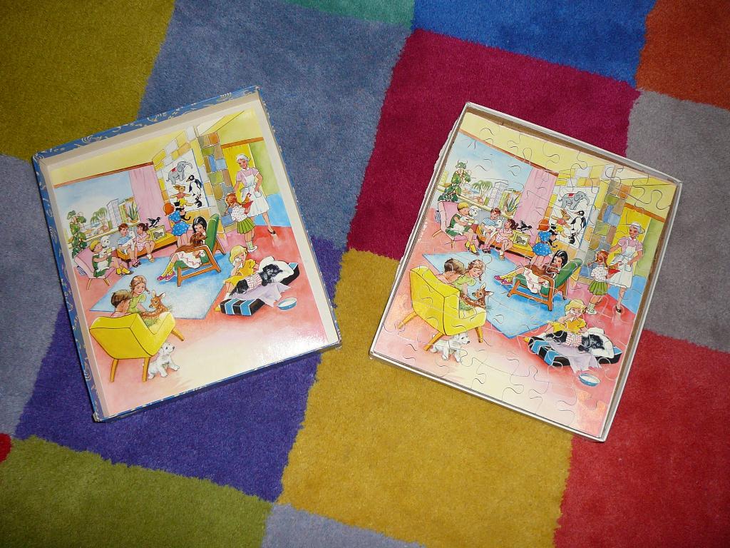 oude houten puzzle, 2 kanten, 63 stukjes, Ophalen of Verzenden, Gebruikt