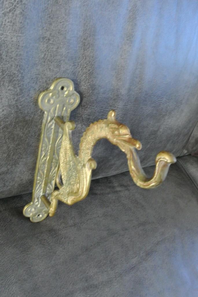 Antieke wandhaak messing mytisch dier draak, Ophalen of Verzenden