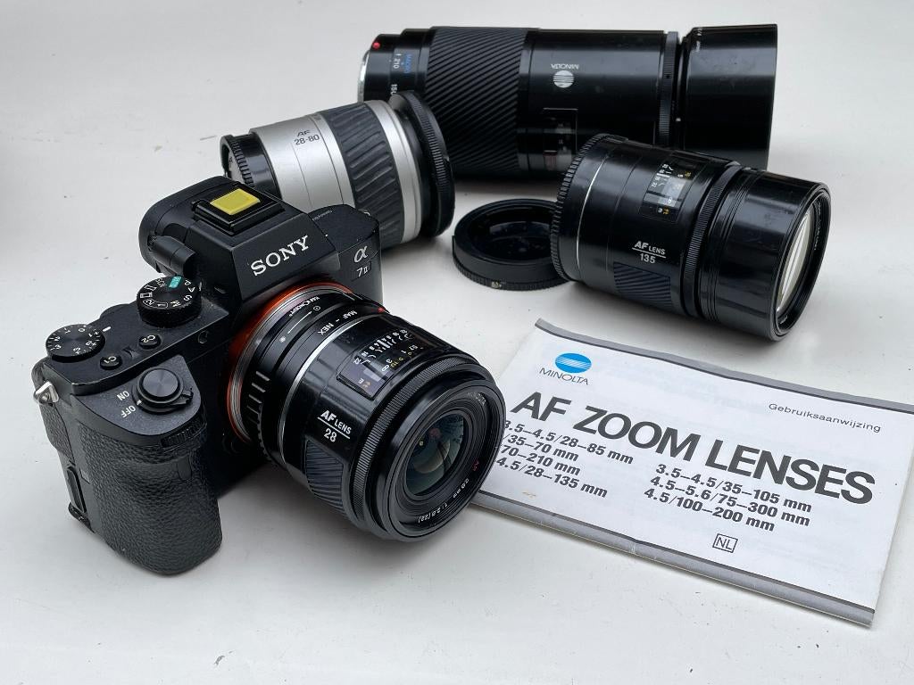 BEERCAN Minolta AF lenzen (Sony A) 28, 135, 28-80 en70-210mm, Ophalen of Verzenden, 1960 tot 1980, Lens of Lenzen