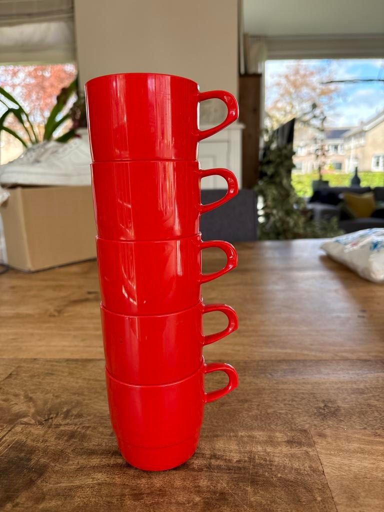 Set van 5 vintage Mepal Rosti Mepal melamine bekers rood, Ophalen of Verzenden, Gebruikt