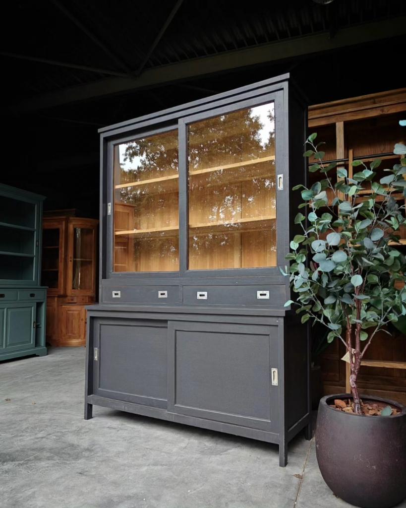 Antraciete schoolkast | Buffetkast | Teakhout #344, Huis en Inrichting, Kasten | Buffetkasten, Niet ingevuld, Met deur(en), 200 cm of meer