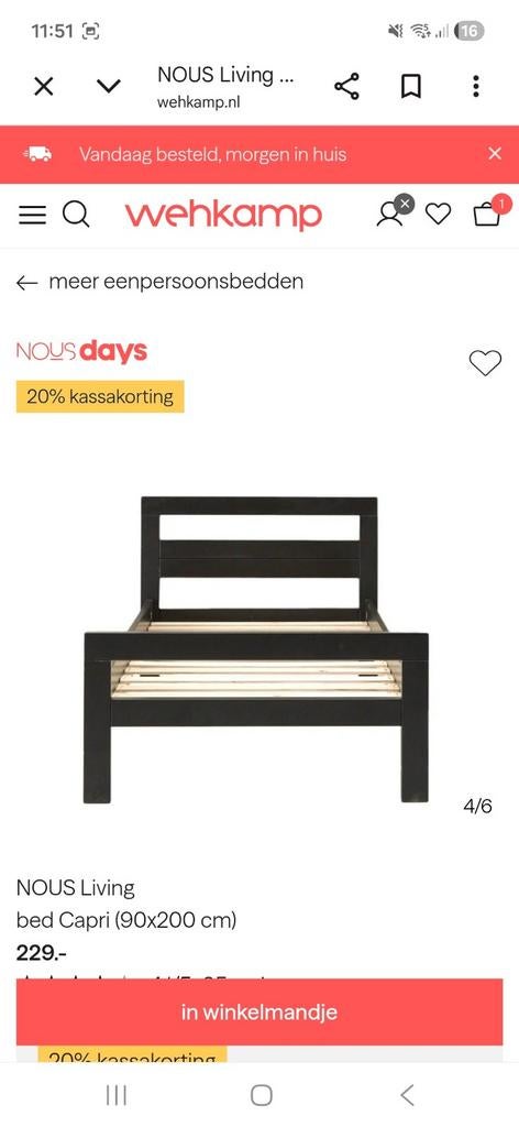 Eenpersoons bed zwart hout 90 x 200, Huis en Inrichting, Slaapkamer | Bedden, Ophalen, 90 cm, Eenpersoons, Zwart
